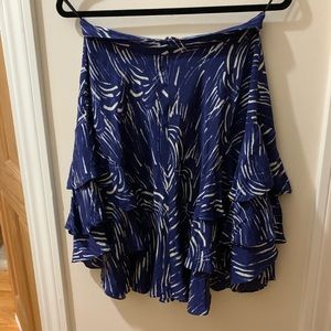 Lil Blue Silk Asymmetrical Ruffle Skirt